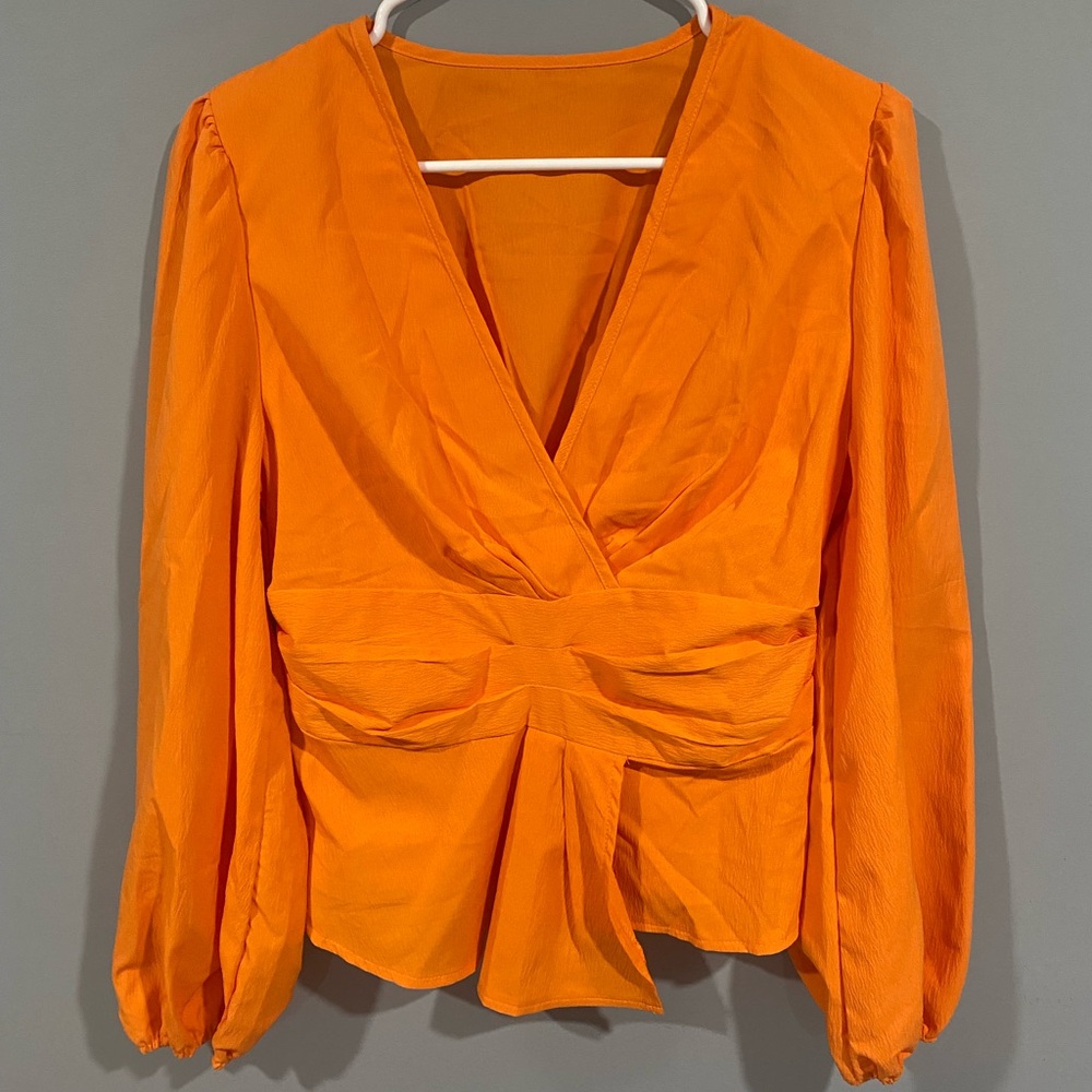 SHEIN Bright Orange V-Neck Blouse